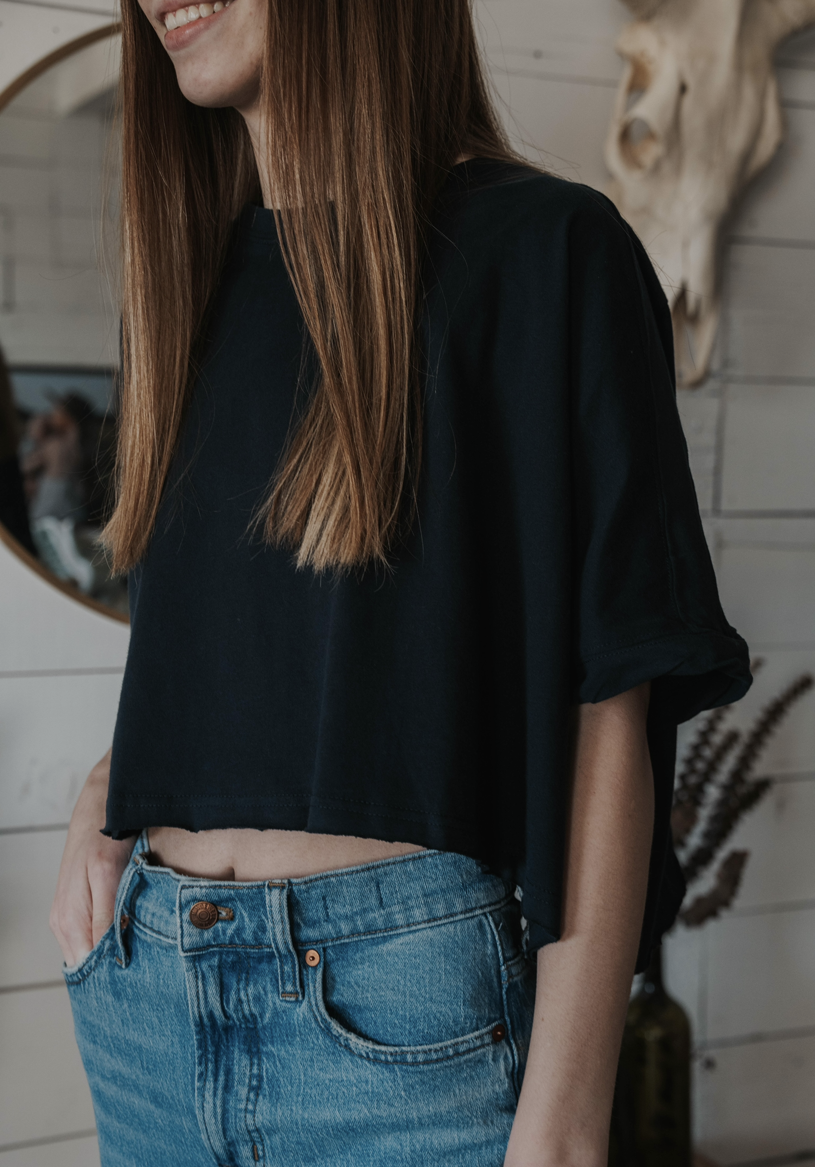 Charcoal Navy Crop Tee